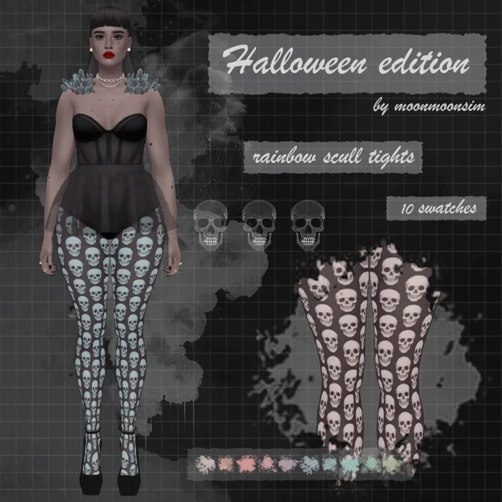 Halloween rainbow scull tights M02