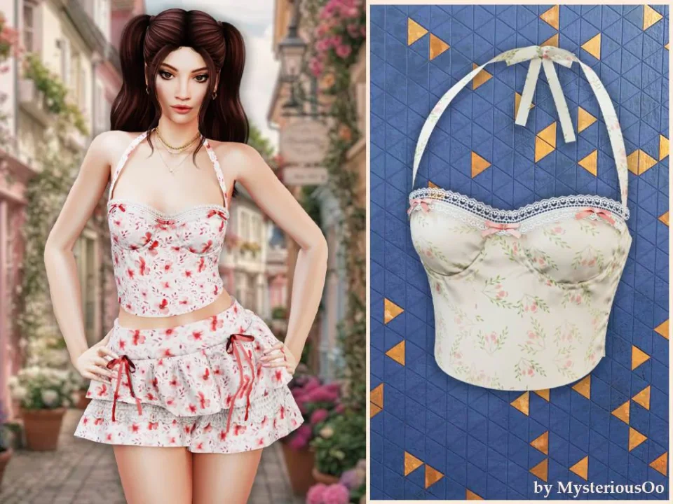 Floral lace trim halter top