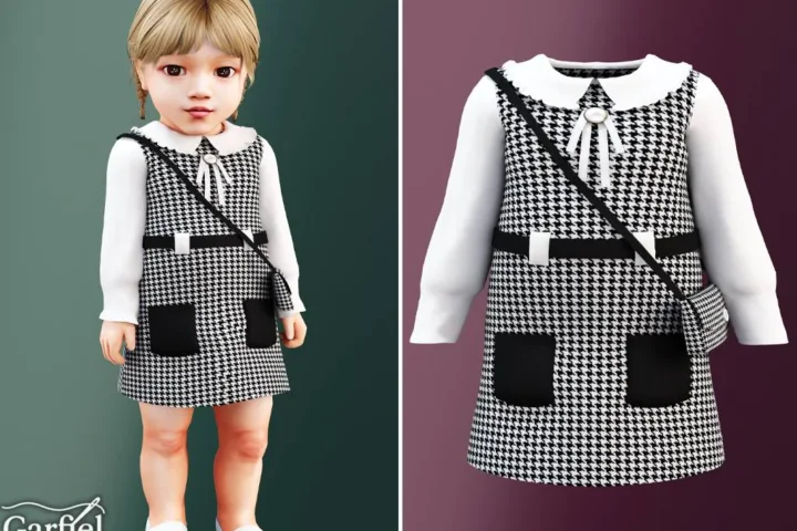 Infant - Houndstooth pinafore outfit with sweet little bag