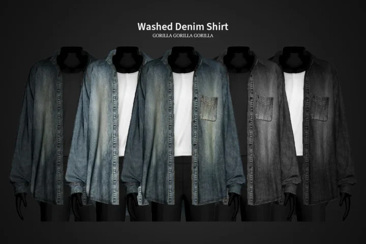 Мужская джинсовая рубашка с футболкой - Washed Denim Shirt