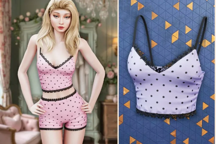 Lace trim polka dot cami