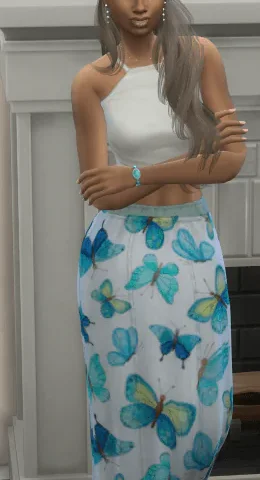 long denim skirt with butterflies