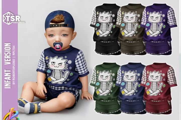 RobertaPLobo - 345 - Infant Boy SET - Cartoon Kitty Kids T-Shirt and Shorts
