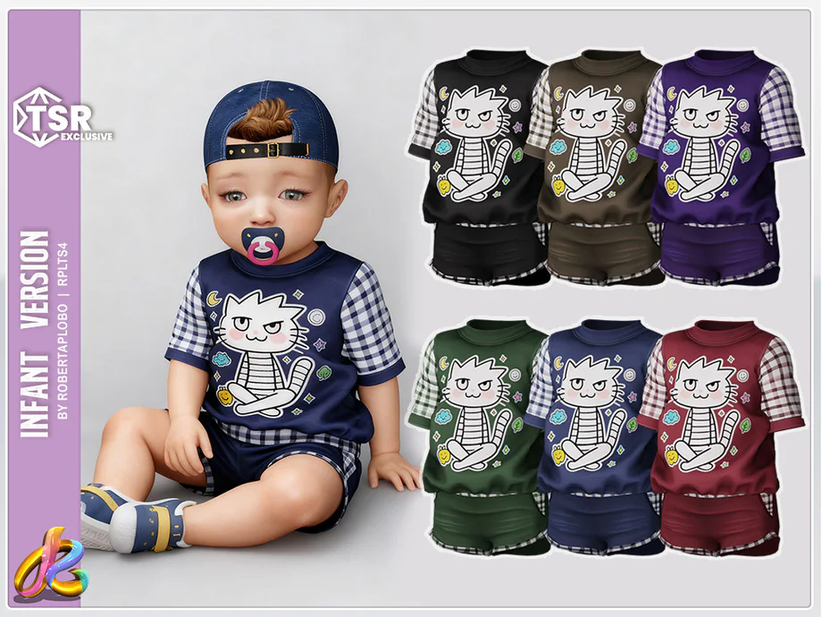 RobertaPLobo - 345 - Infant Boy SET - Cartoon Kitty Kids T-Shirt and Shorts