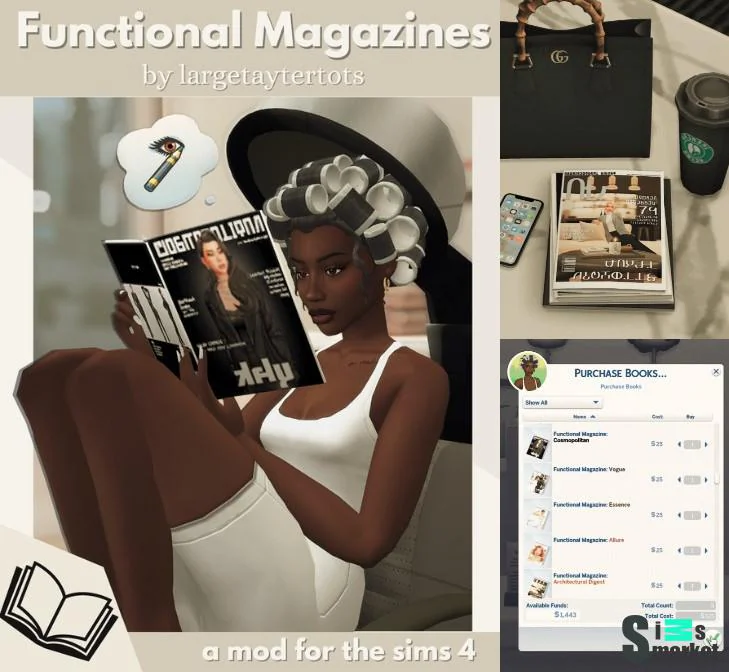 Дефолтная замена "Functional Magazine Mod by LargeTayterTots" - для Симс 4