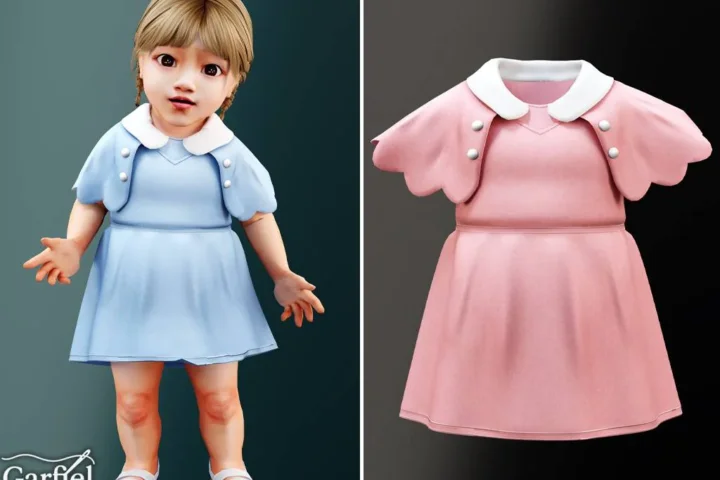 Infant - Peter pan collar dress with scalloped cape sleeves