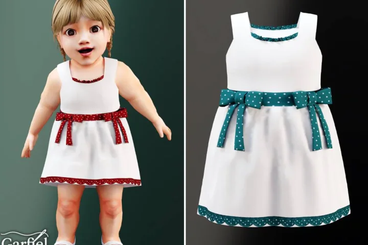 Infant - Sleeveless bow dress with dainty polka dot trim