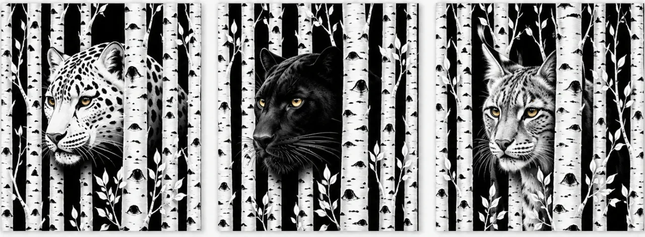 Series of paintings "Stylized Images of Wild Animals" part # 1 Birch grove