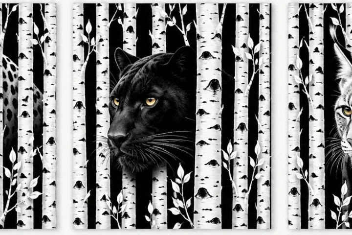 Series of paintings "Stylized Images of Wild Animals" part # 1 Birch grove