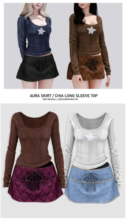 Chia long sleeve top Aura skirt для Sims 4