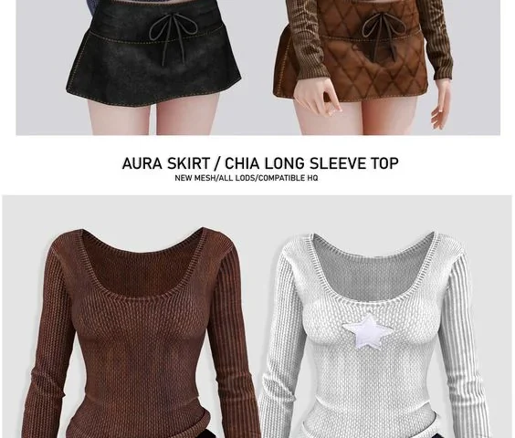 Chia long sleeve top Aura skirt для Sims 4