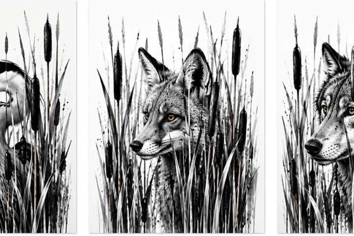 Series of paintings "Stylized Images of Wild Animals" part # 2 Reeds