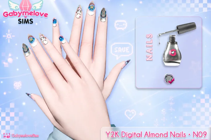 Y2K Digital Almond Nails • N09 – Virtual Pet, Retro Tech & Digital Nostalgia