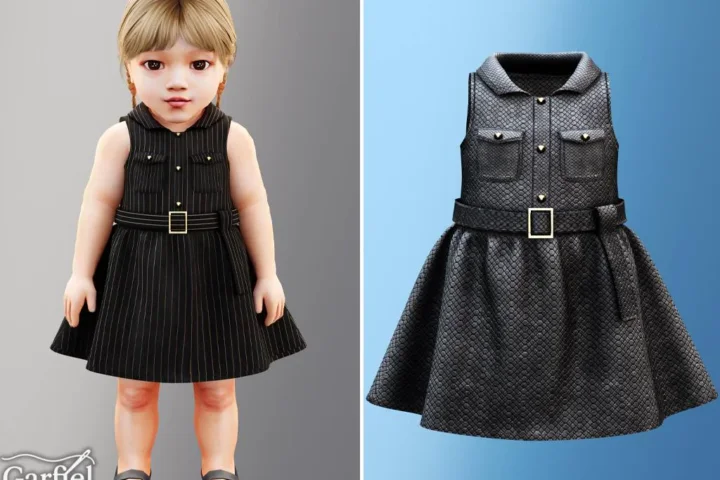 Infant - Sleeveless collared dress with chic belted detail