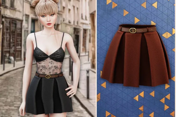 Belted A-line mini skirt