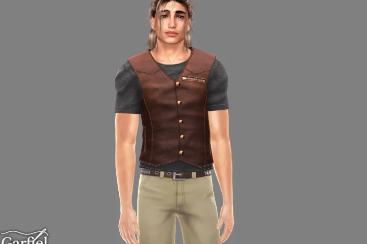 Adult - Layered leather vest top with rugged zipper details