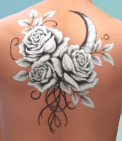 Moon with Roses Tattoo 2
