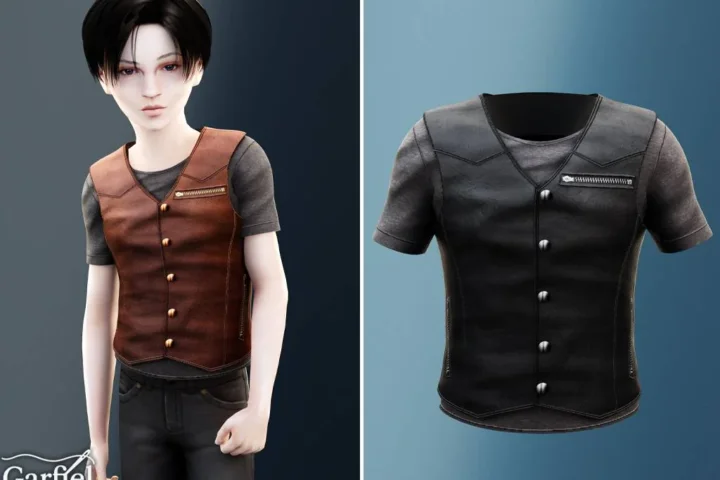 Child - Faux leather vest shirt with sharp zipper details