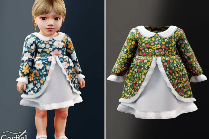Infant - Layered floral dress with delicate lace trim