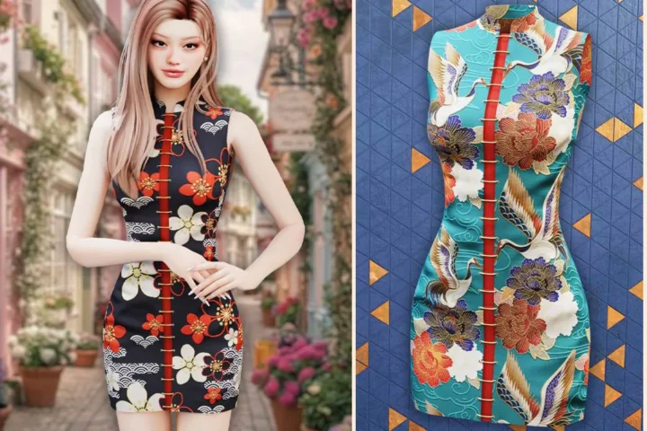 Oriental blossom bodycon dress