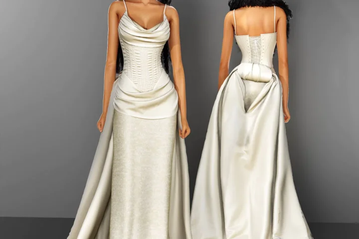 Elegant Gown with Corset Waist and Flowing Train