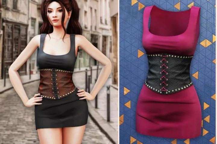 Leather corset panel mini dress
