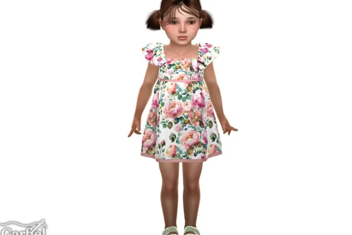 Toddler - Floral flutter sleeve dress with soft spring charm