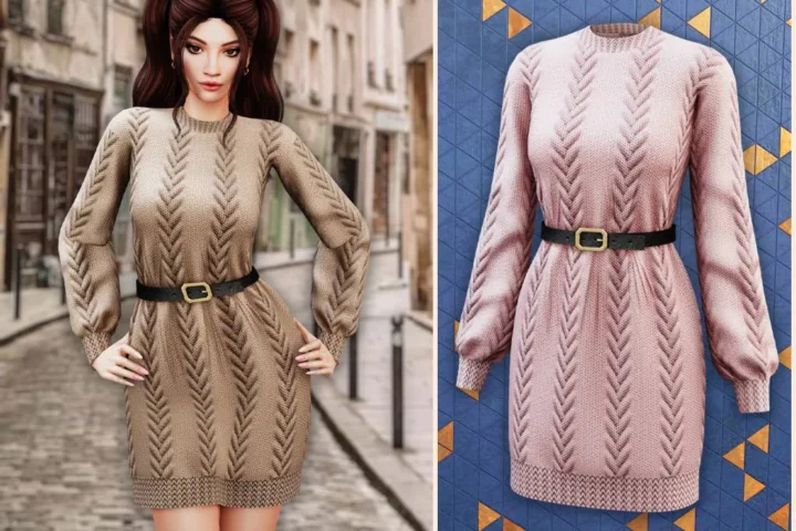 Belted cable knit dress