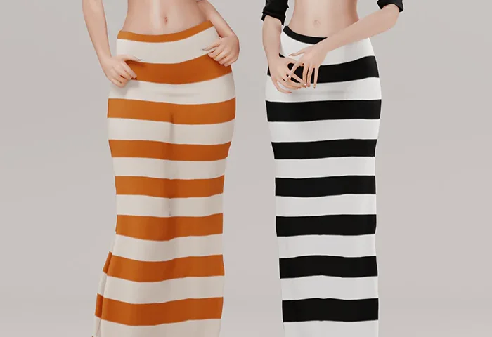 [cocomint] Underbust Cutout Top&Stripe Long Skirt