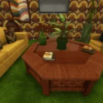 Retro living room, mustanr and green, and wood