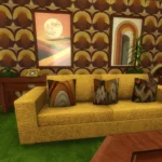Retro living room, mustanr and green, and wood