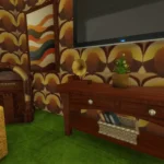 Retro living room, mustanr and green, and wood