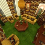 Retro living room, mustanr and green, and wood