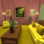 Pink and yellow living room