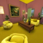 Pink and yellow living room