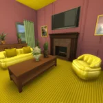 Pink and yellow living room