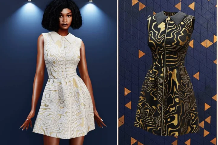 Abstract collar zip dress
