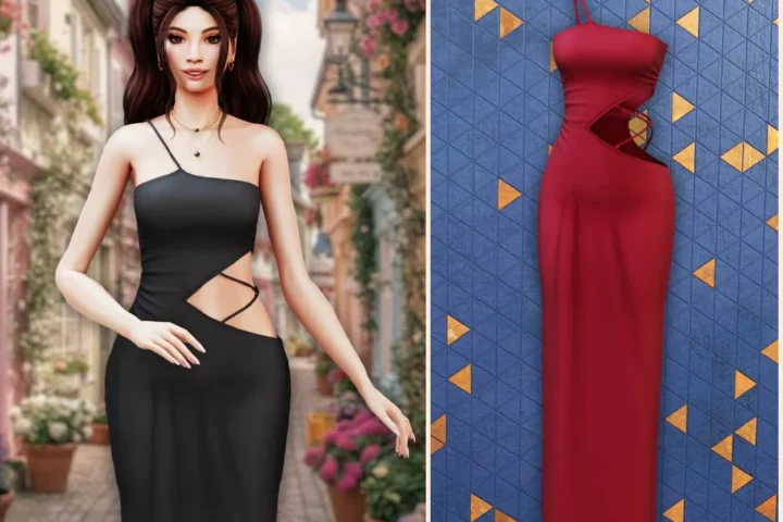 Asymmetrical cut out floor length dress
