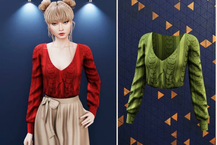 Cable knit puff sleeve top