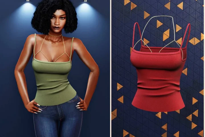 Chain accent ribbed top