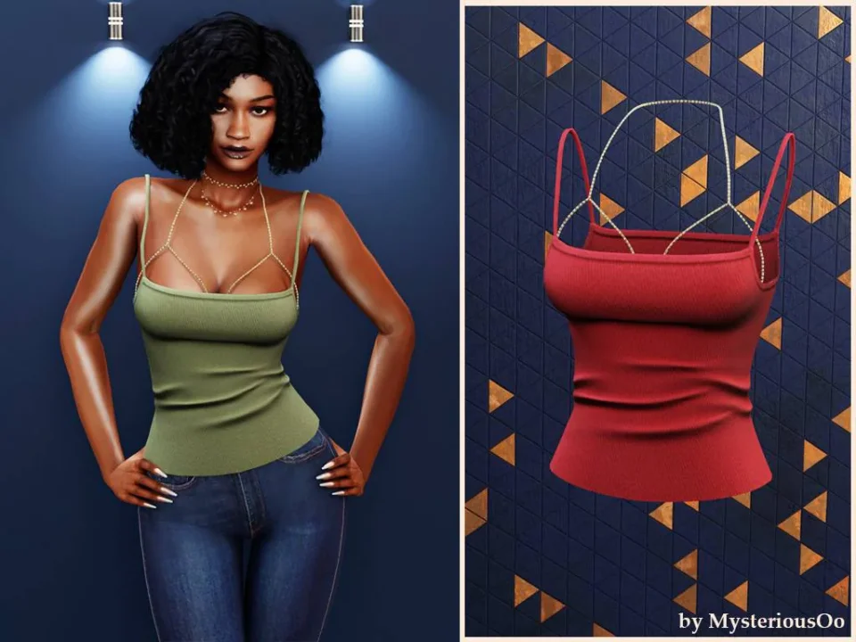 Chain accent ribbed top