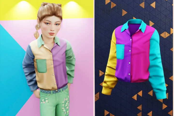 Child - Colorblock retro button shirt