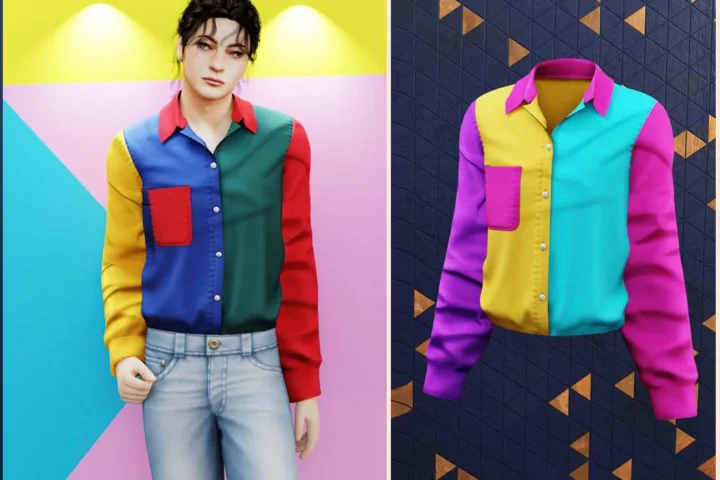 Male - Colorblock retro button shirt