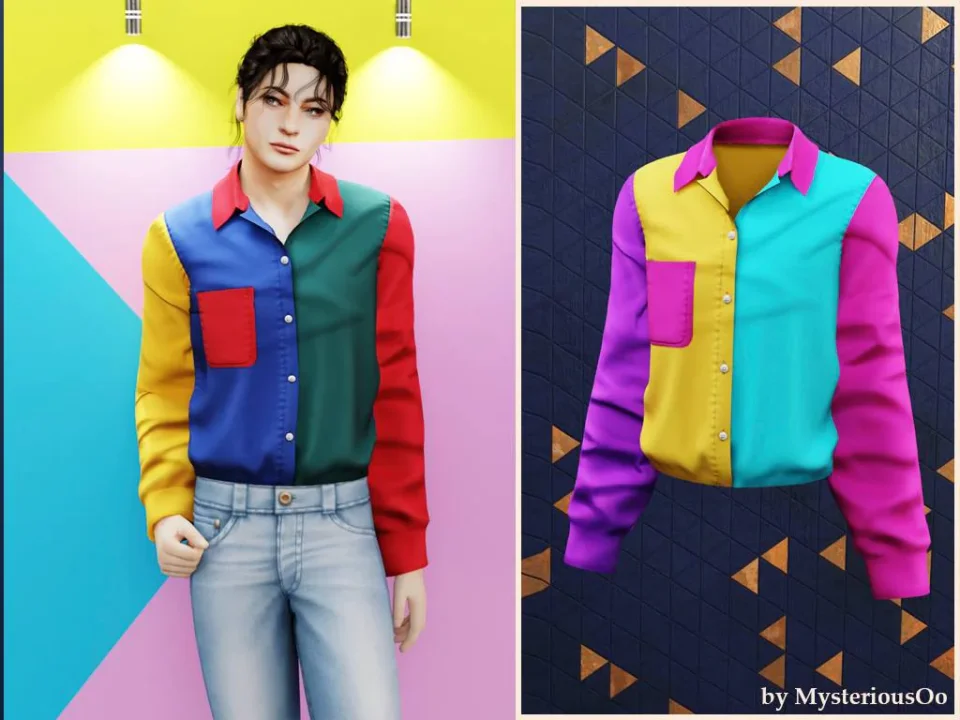 Male - Colorblock retro button shirt