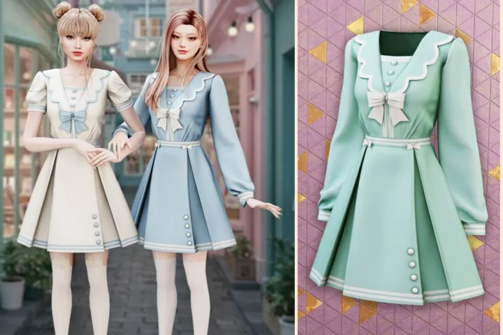 Cute sailor long sleeve bow dress