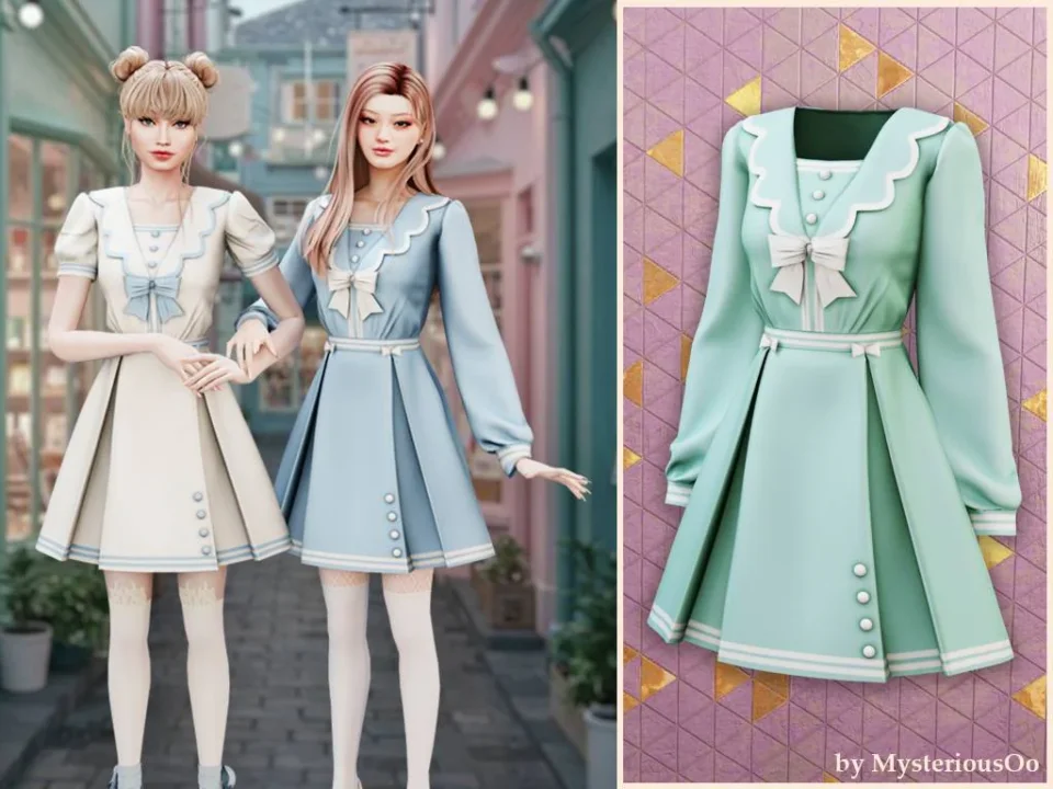 Cute sailor long sleeve bow dress