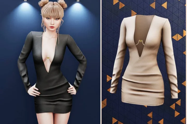 Deep V accent mini dress