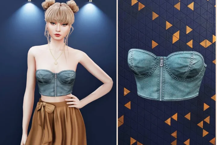 Denim bustier top with front zipper