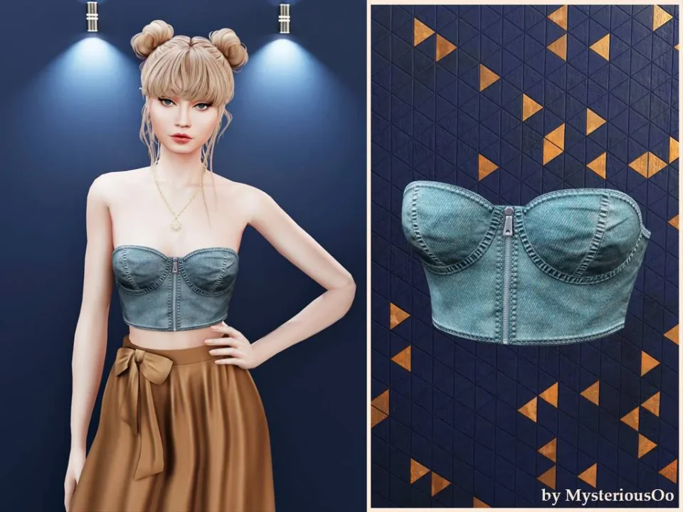 Denim bustier top with front zipper