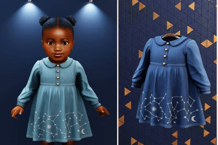 Infant - Denim dress with star embroidery